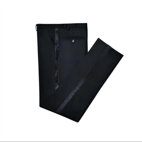 Black Men Pants with Side Satin Stripe One Piece Slim Fit Formal Male Trousers Official Fashion - Lootquake