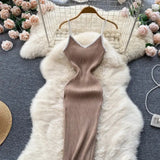 Summer V Neck Knit Sexy Strap Dress Women Elatic Waist Bodycon Sundress Female Beach Backless Maxi Long Dress - Lootquake
