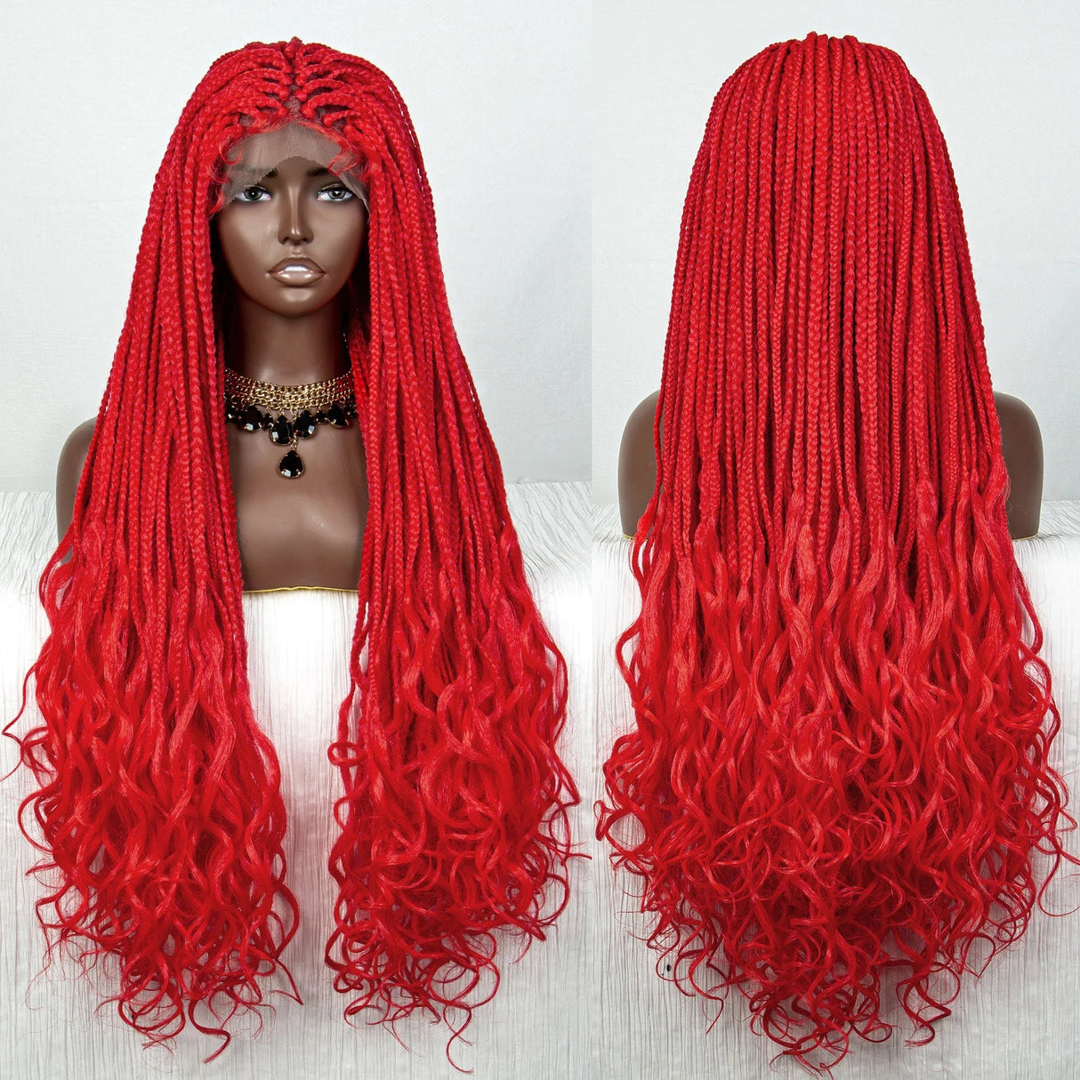 36" Water Wave Braided Wig | Lace Front | Baby Hair | Long Braids