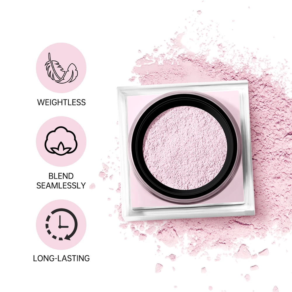 Polvos sueltos de maquillaje rosa, transparentes, naturales, para acabado facial, profesionales, con control de grasa, resistentes al agua, mates, fijadores.