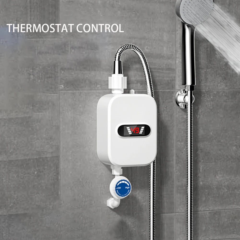 Mini calentador de agua instantáneo para ducha, impermeable, de acero inoxidable 304, calentador de agua eléctrico, ducha de calentamiento rápido, LCD digital para hotel