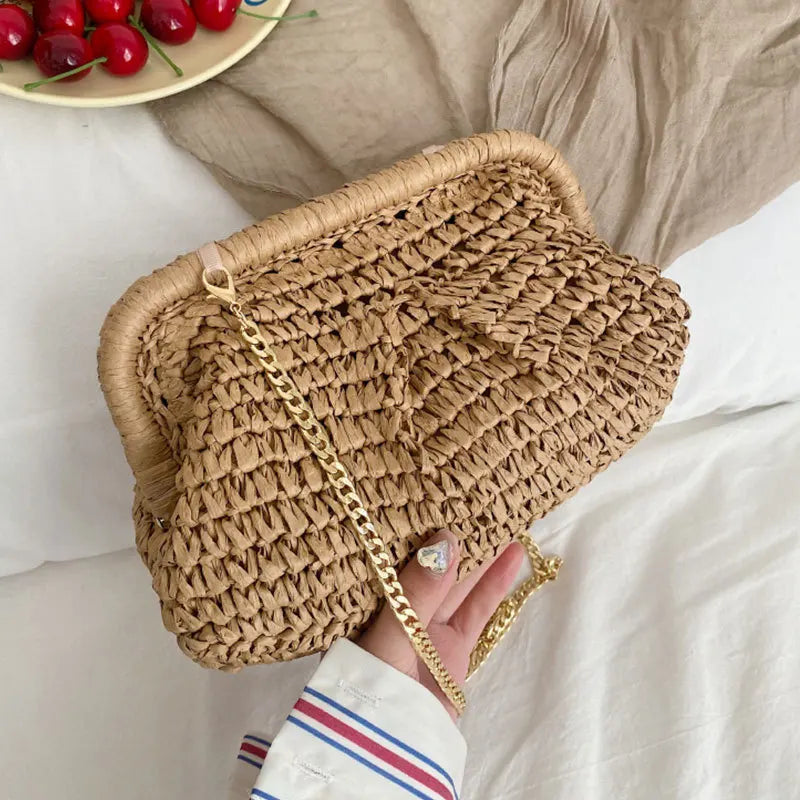 Bohemian Straw Dumpling Clutch Bag | Woven Straw Tote Purse for Women (Summer Beach Bag, Wicker Clutch)