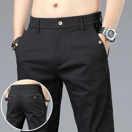 2024 New Men's Classic Korean Solid Color Summer 3 Colors  Casual Pants Business Fashion Stretch Cotton Slim Brand Trousers Male - Lootquake
