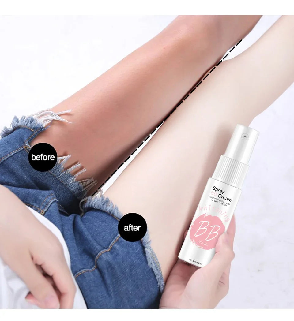Crema BB en spray de 20 ml para base de maquillaje, blanqueadora, hidratante, antiadherente, iluminadora y corporal.