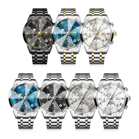 OLEVS 3675 Mens Watch Original Multifunctional Chronograph Quartz Watch Moon Phase Watches For Men Waterproof Mens Gifts Reloj - Lootquake