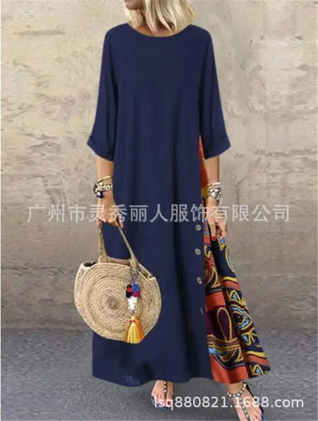 Women's Fashion Casual Loose Big Swing Half Sleeve Long Dress Floral Holiday Maxi Dress Plus Size Vestidos Longos Robe - Lootquake