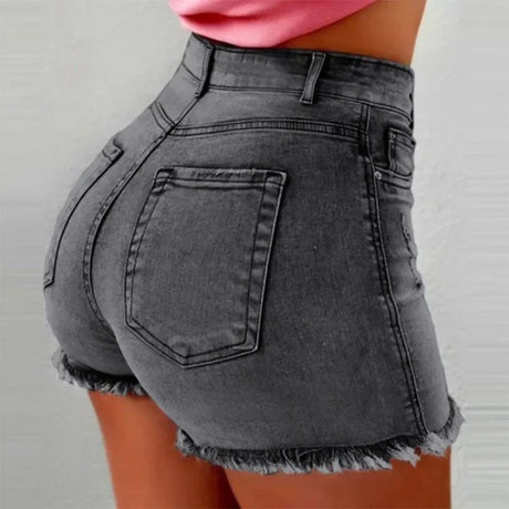 High Waist Hot Pants Women's Jeans Available in Multiple Colors Women's Denim Stretch Shorts Stretch Tassel Distressed - Lootquake