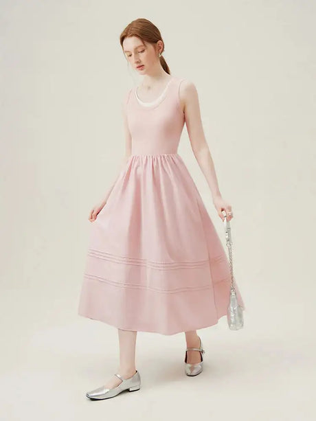 FSLE Classic Cleanfit Elegant Fake Two-pieces Vest Summer Women Long Dress 2024 New Versatile Casual A-Line Dress 24FS12982 - Lootquake