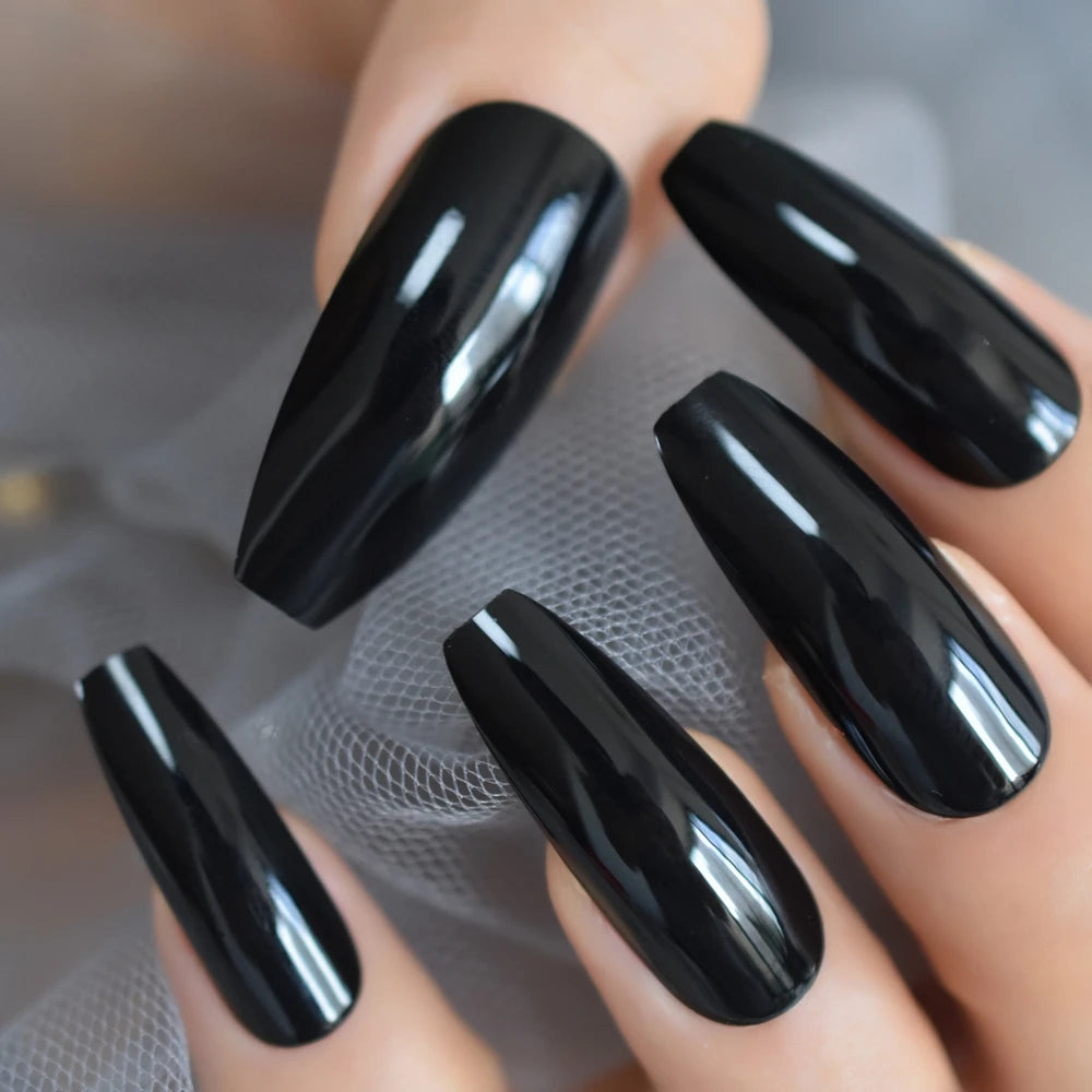 Milk White Long Ballerina Nails Glossry Shiny Pure Color Extra Long Acrylic Nail Tips gel Polish Cover 24