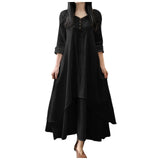 Women Elegant Linen White Dresses Bohemia Layering Vintage Robe Long Sleeve Loose Long Dress Female Autumn Vestidos - Lootquake