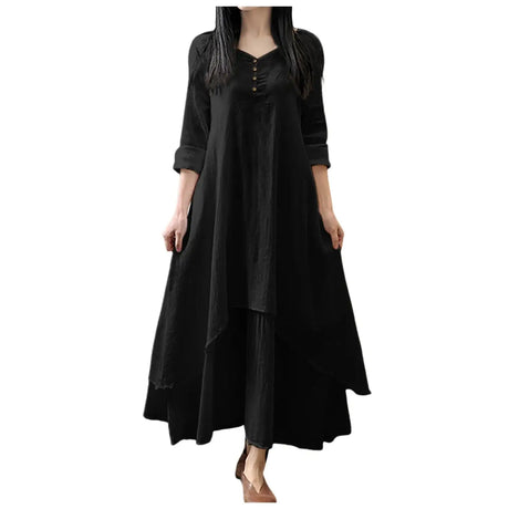 Women Elegant Linen White Dresses Bohemia Layering Vintage Robe Long Sleeve Loose Long Dress Female Autumn Vestidos - Lootquake