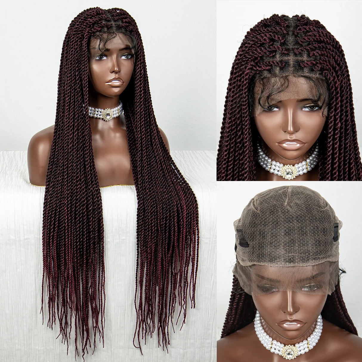 40" 360° HD Full Lace Knotless Twist Braids Wig | Blended Long Box Braids