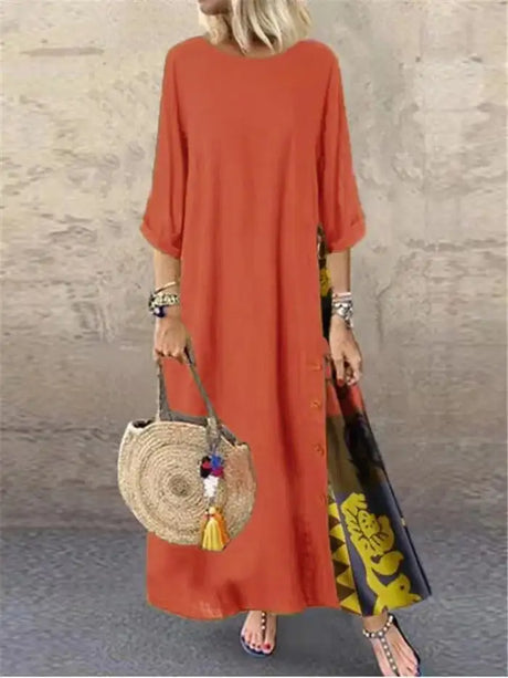 Women's Fashion Casual Loose Big Swing Half Sleeve Long Dress Floral Holiday Maxi Dress Plus Size Vestidos Longos Robe - Lootquake