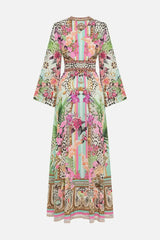 2024 Spring New V Neck Pink Leopard Print Heavy Beaded Women 100% Silk maxi long Dress - Lootquake
