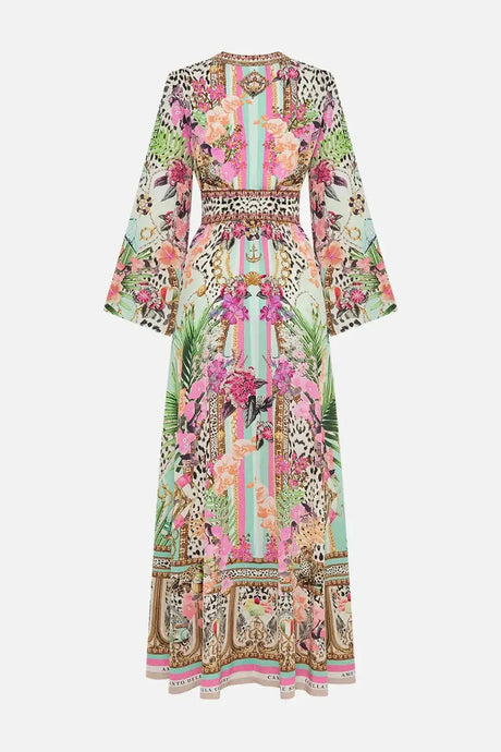 2024 Spring New V Neck Pink Leopard Print Heavy Beaded Women 100% Silk maxi long Dress - Lootquake
