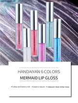 HANDAIYAN Best Seller Glitter Lip Gloss 6colors Moisturizing Mermaid Lip Glaze Waterproof Long Lasting Liquid Lip Stick