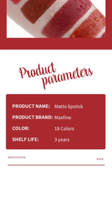 Matte Lipstick, 18-Color, Long-Lasting, Non-Stick Cup, Fade-Resistant, Velvety Texture, Luxurious Hydrating Lip Makeup For All-D