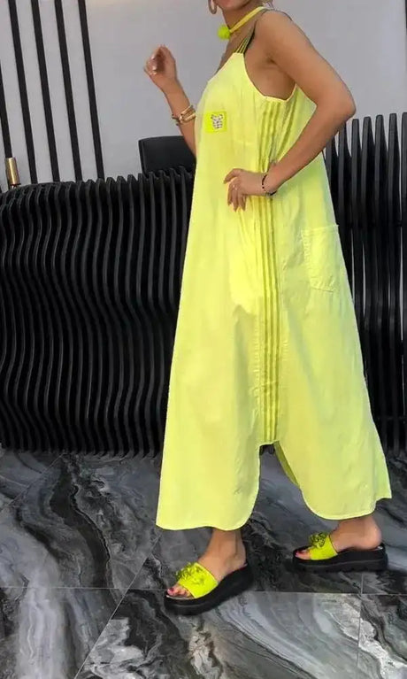 Summer Fashion Solid Cotton Linen Dresses Women Sexy Square Neck Sleeveless Suspender Slit Long Dress Casual Loose Dress Woman - Lootquake