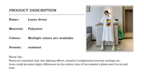 Harajuku Graphic White Long Dress Woman Clothing Y2k Casual Short Sleeve O-Neck Korean Fashion Summer Womens Loose Dresses 2024 - Lootquake