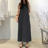 Women's Sleeveless Denim Long Dress Fashionable Round Neck Sleeveless Pocket Denim Skirt Loose Vest Denim Long Dress - Lootquake