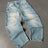 2024 New American Trend Retro Hip-hop Embroidery Pattern Baggy Jeans For Men And Women Y2K Harajuku Gothic Wide Pants Streetwear - Lootquake