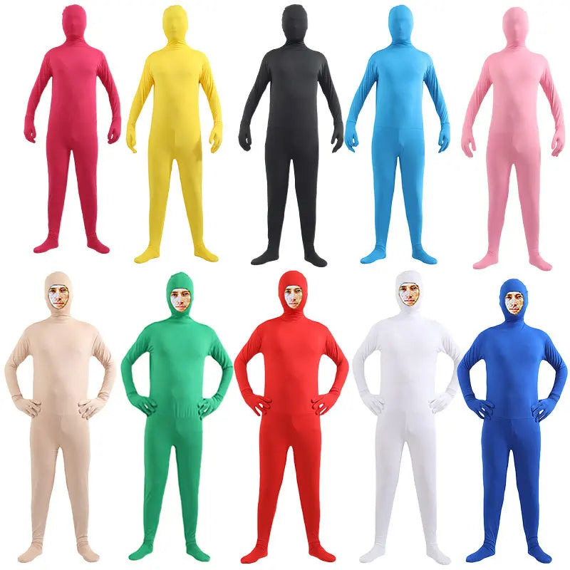 Halloween Costume for Adults & Kids Solid Black JumpSuit Invisible Man & Cat Character Men's Tight Invisibility Clothes