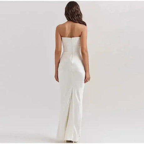 Sexy Strapless Patchwork Long Dress Women Slim Sleeveless Pleated Mermaid Dresses 2025 Spring Summer Lady Evening Solid Robe - Lootquake