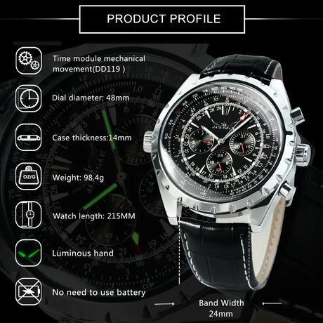 Jaragar Automatic Watch for Men Military Multifunction 3 Sub-Dials Sports Mechanical Watches Top Brand Luxury Leather Steel Band - Lootquake
