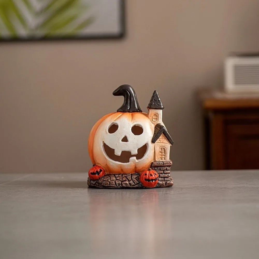 Decorative Resin Halloween Pumpkin House Scary Handmade Haunted House Ornaments Unique Pumpkin Figurine Festival Decor