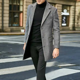 2023 Autumn and Winter New Men's Windbreaker British Long sleeved Woolen Coat Fashion Trend Coat Suit Single breasted - Lootquake