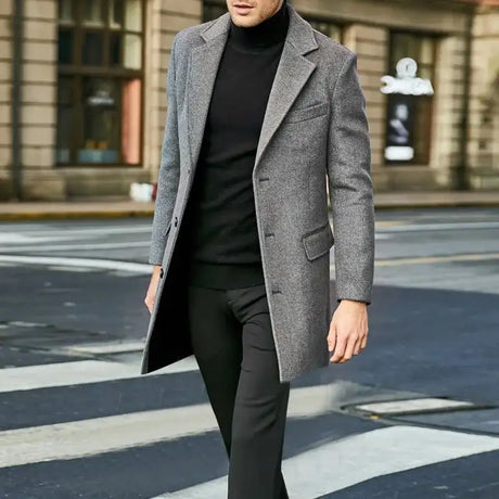2023 Autumn and Winter New Men's Windbreaker British Long sleeved Woolen Coat Fashion Trend Coat Suit Single breasted - Lootquake