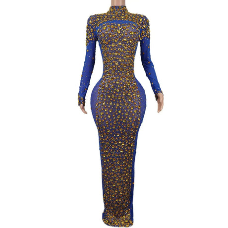 Sexy Party Banquet Evening Dresses Women Sparkly Rhinestone Long Dress Nightclub Singer Stage Costume Festival Clothing Cuixing - Lootquake