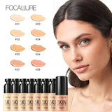 Base de maquillaje Focallure de 8 colores, base líquida, crema de cobertura total, corrector, hidratante, maquillaje facial.