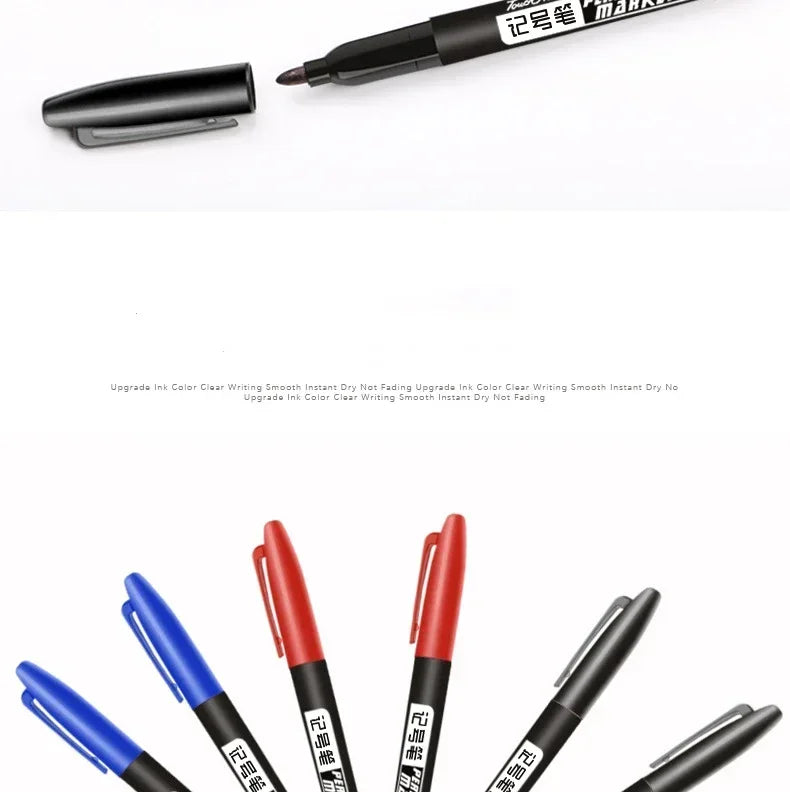 6PCs/Set Permanent Marker Pen Fine Point Waterproof Markers Thin Nib Crude Nib Black Blue Red Ink 1.5mm Fine Color Marker Pens