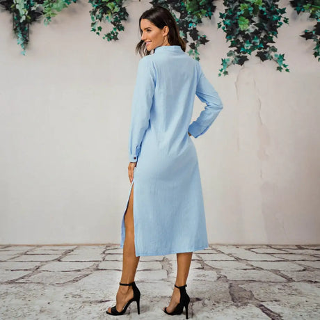 2023 Pre Autumn New Pure Color Dresses For Women Cotton Long Sleeve Plain Oversized Maxi Long Dress Casual Summer Loose Dress - Lootquake