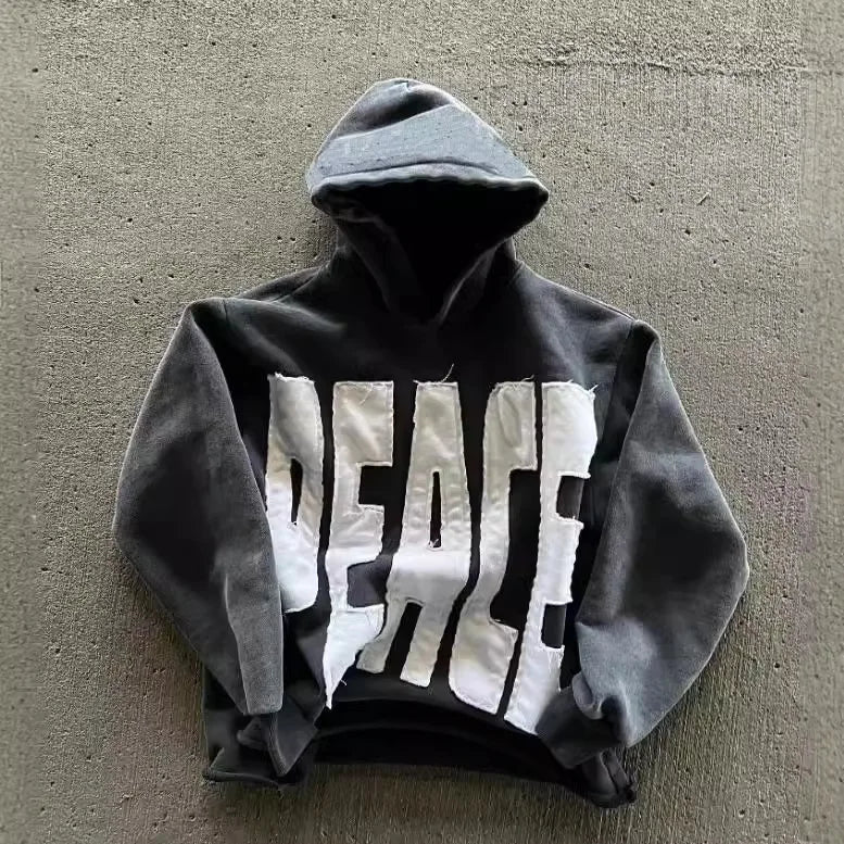 New Streetwear  Hoodie Goth Hip Hop Oversized Loose Zip Up Hoodie Casual Harajuku Black Patchwork Long Sleeve Men Women Pullover - Lootquake