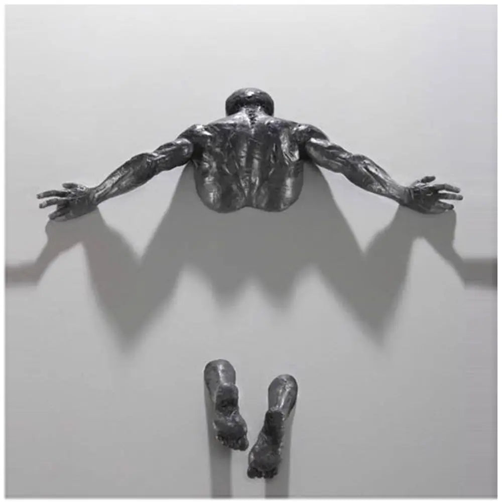 Nueva decoración de pared de imitación de cobre, personaje abstracto, resina, hombre escalador, estatua, escultura, fondo, arte de pared 3D a través de la pared