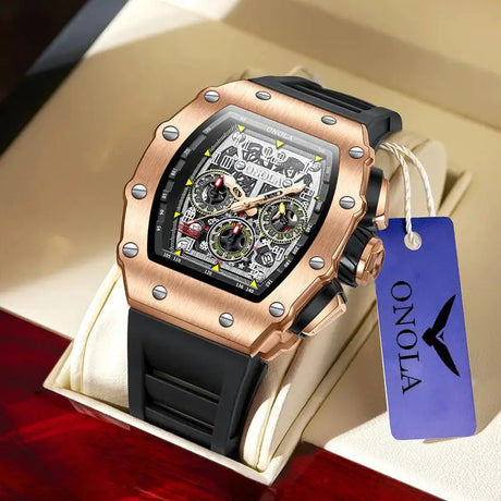 Fashion Men's Watch ONOLA Unique Design Multi-functional Automatic Mechanical Watches Men's Tape Waterproof Wristwatch - Lootquake