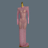 Stunning Evening Gown Long Dress Birthday Celebrate Luxurious Costume Sparkly Big Rhinestone Dancer Flashing Party Dress Gesebei - Lootquake