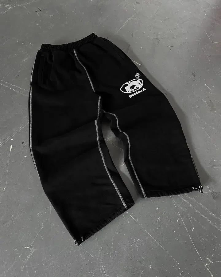 New Streetwear PROTECT Jogging Sweatpants Letter Pattern Embroidered Baggy Sweatpants Harajuku Gothic Tight Waist Loose Trousers - Lootquake