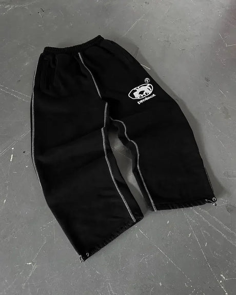 New Streetwear PROTECT Jogging Sweatpants Letter Pattern Embroidered Baggy Sweatpants Harajuku Gothic Tight Waist Loose Trousers - Lootquake