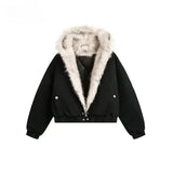 Winter New Plush Jacket American Retro Mao Collar Hooded Jackets Women Street Hip hop Gothic Harajuku Casual Cotton-Padded Coat - Lootquake