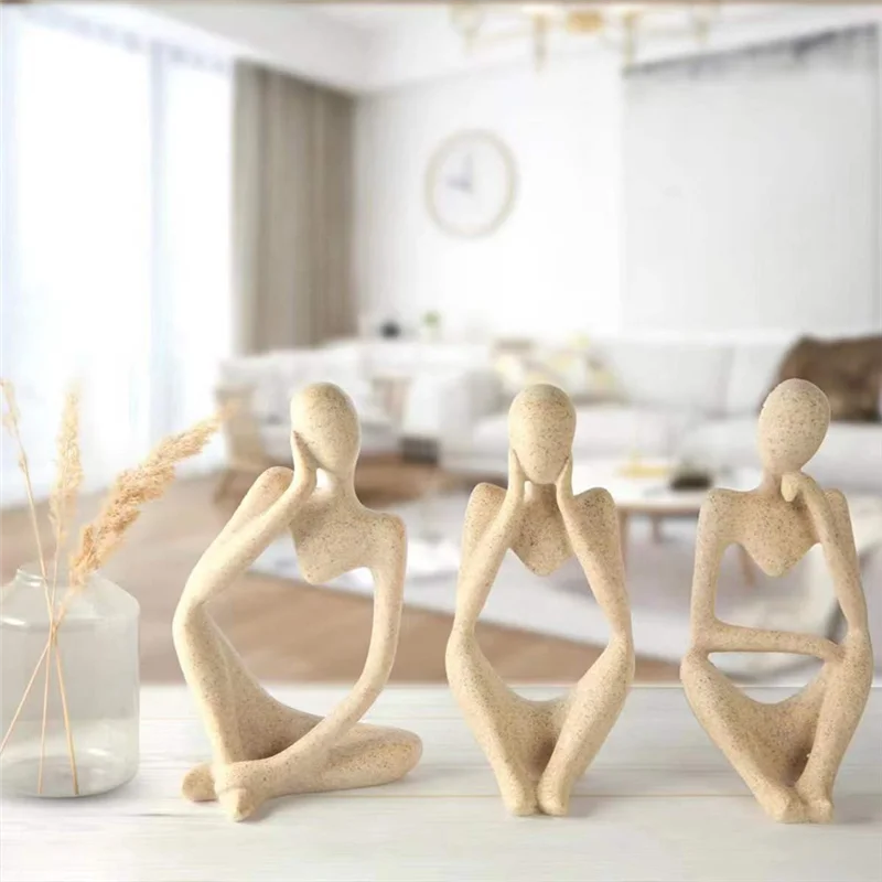 Y51A-3Pcs Minimalist Decor Abstract Thinker Statue Sculpture Set,Neutral Home Decor Mini Sandstone Thinker Figurines Easy To Use