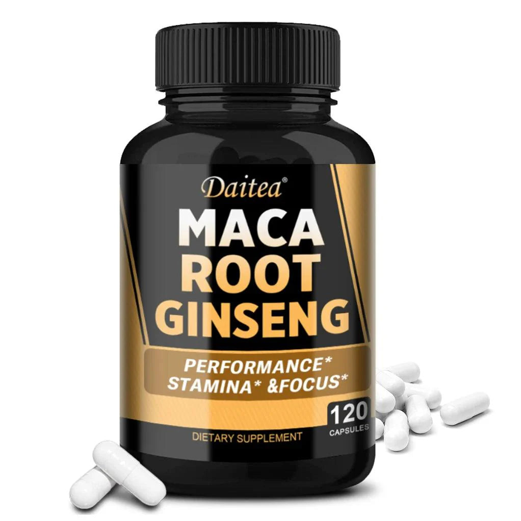 Black + Red + Yellow Maca Root Ginseng Extract Supplement for Men and Women, Natural Energy Support, Stamina, Focus