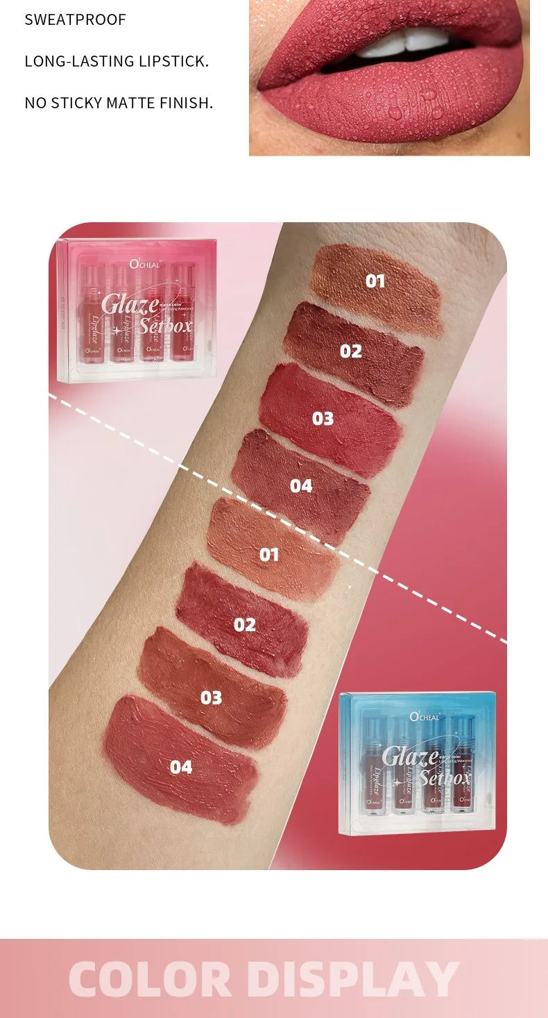 4 PCS Lipstick Set Moisturizing Breathable Glossy Non-Sticky Long-Lasting Full-Look Lips Light Durable Lip Gloss
