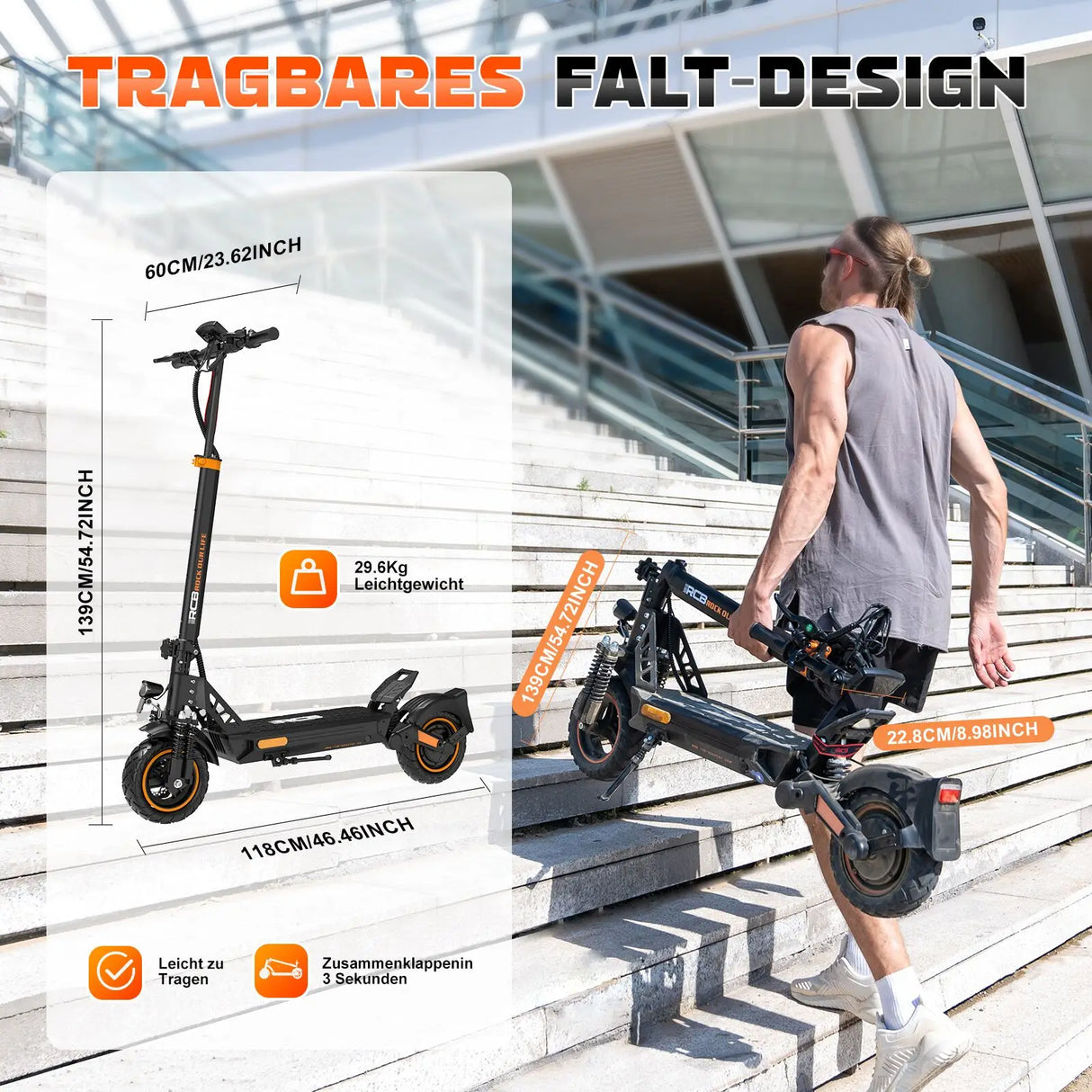 Trottinette électrique RCB D5, homologuée pour la route (ABE), moteur 500 W, pneus increvables 10 pouces, contrôle par application, double amortisseur