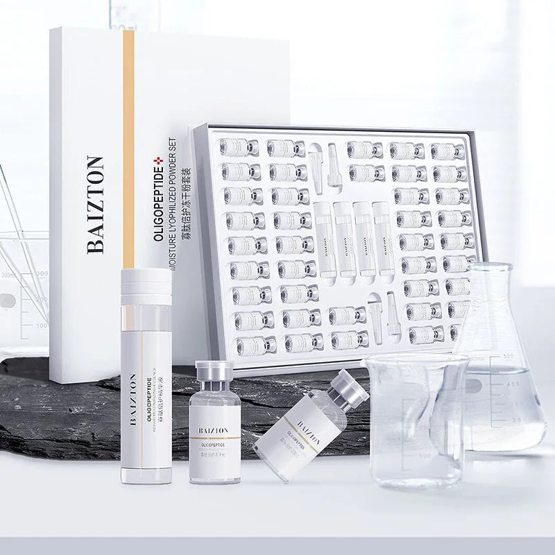 Set de polvos liofilizados reparadores faciales, hidratantes, antiarrugas, antiedad, blanqueadores, con péptidos y nicotinamida, suero iluminador.