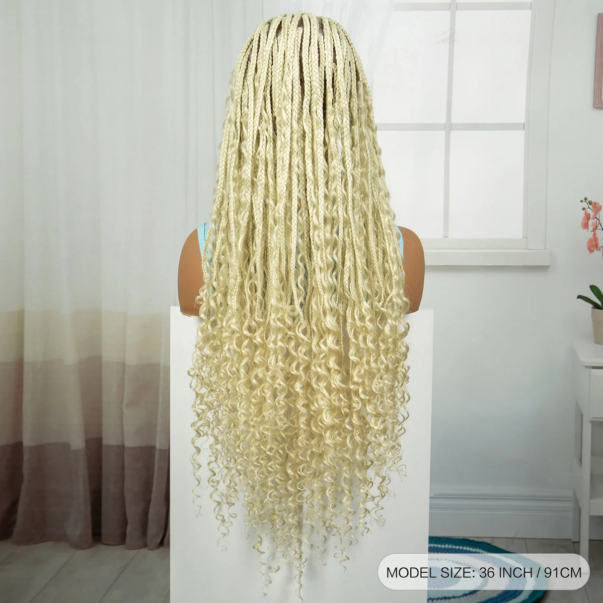36" Blonde Boho Knotless Braids Wig | Curly Ends | HD Full Lace | Baby Hair
