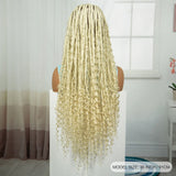 36" Blonde Boho Knotless Braids Wig | Curly Ends | HD Full Lace | Baby Hair