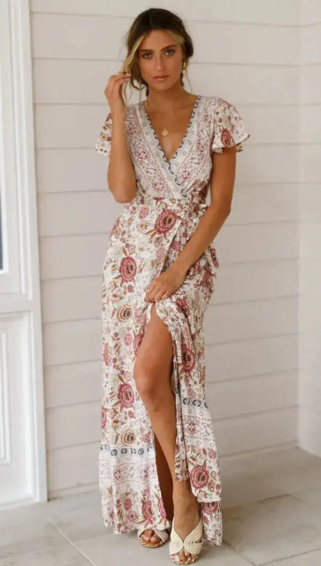 2024 Summer Leisure Hot Sale Holiday Printed Dress Sexy Long Dress Women's Wear - Lootquake